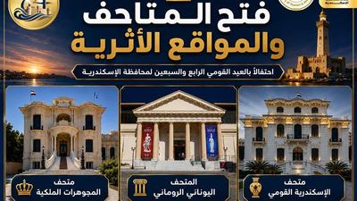 متاحف ومواقع الإسكندرية الأثرية تستقبل الزوار مجانا الجمعة احتفالا بالعيد القومي